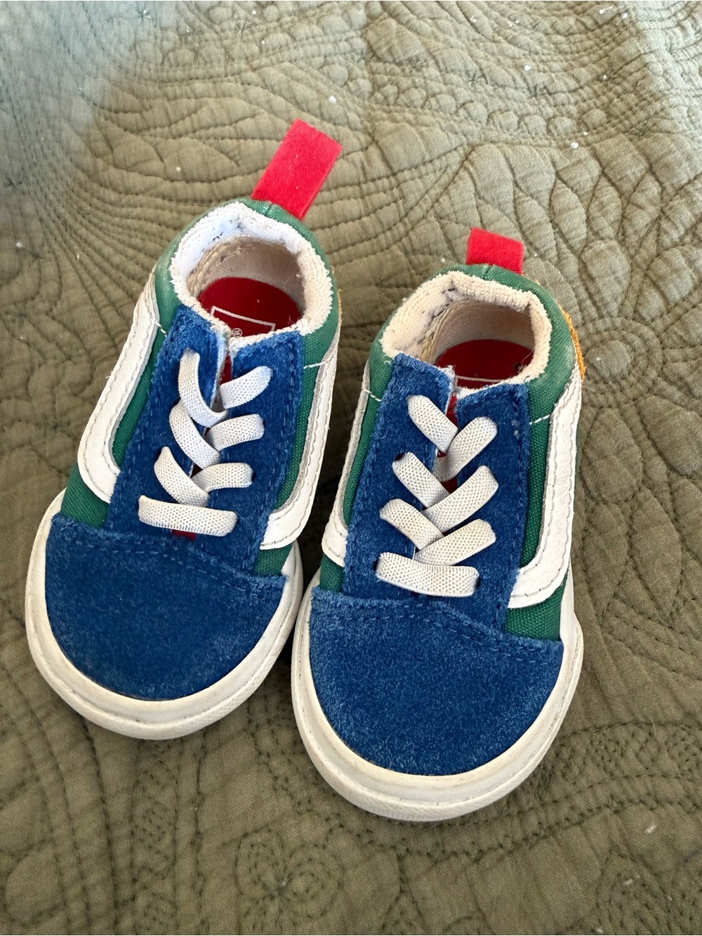 Kids Blue & Green Suede Vans Sneakers - Comfortable Everyday Shoes 4 Toddler
